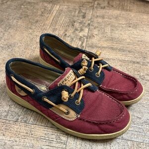 Sperry Topsider Women’s Maroon and Navy Boat Shoes Size 8